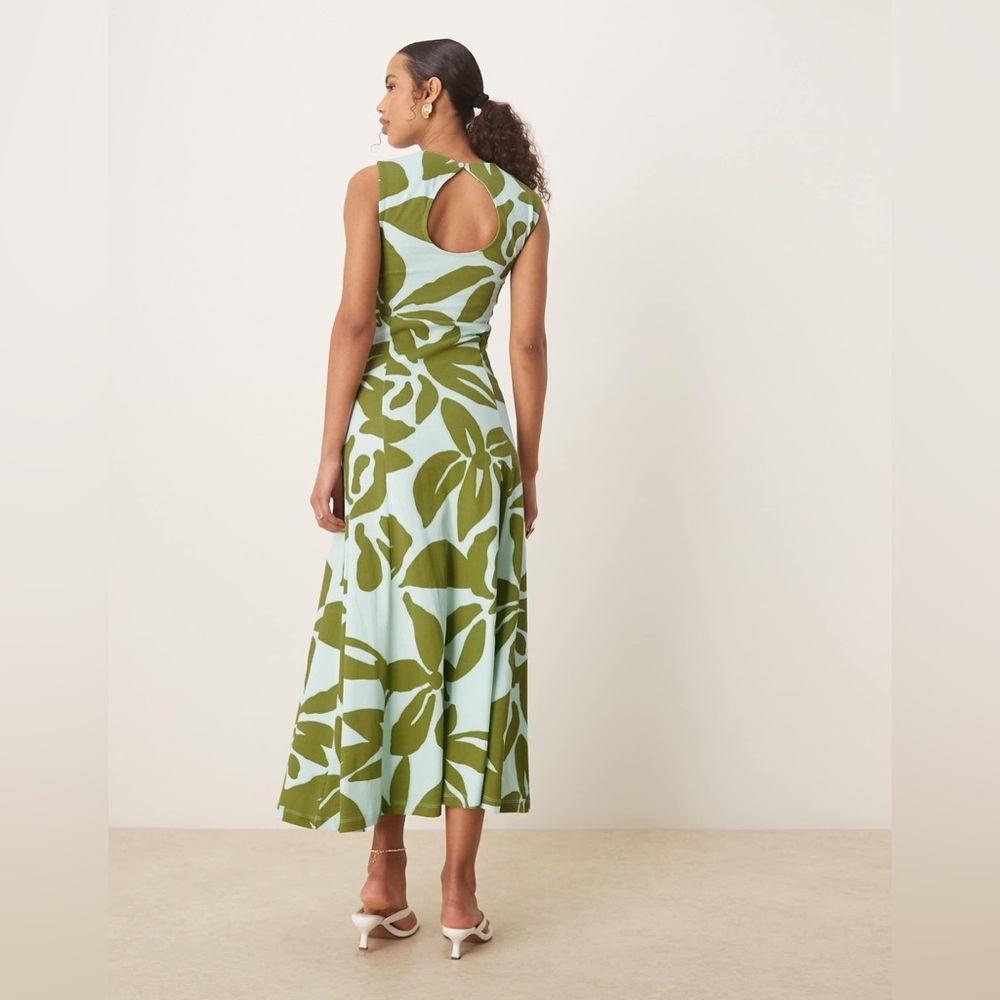 ASOS Design Floral Green Sleeveless Midi Dress - Picture 2 of 8